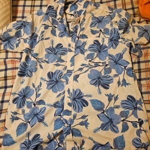Men's White/Blue Floral Button Shirt